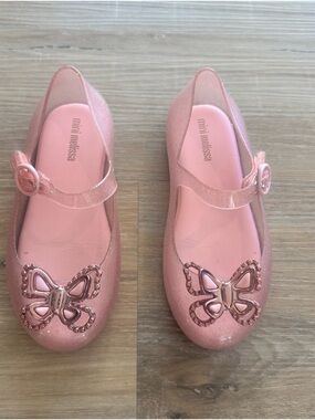 Mini Melissa Pink Glitter Jelly Mary Janes with Butterfly Charm